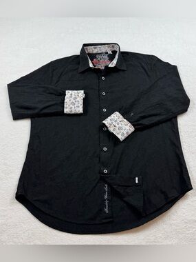 Robert Graham flip cuffs shirt men’s L Bayview Paisley Jacquard woven cotton